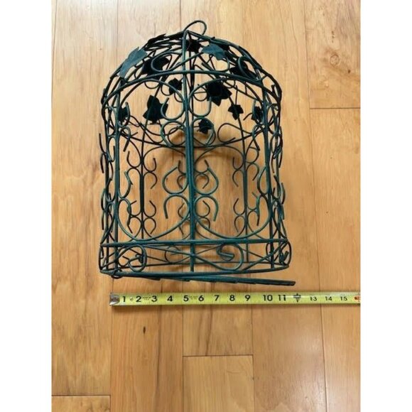 Green Metal Wire Birdcage Ivy Leaf Romantic Decor Candle Plant Holder Hanging - Picture 3 of 7